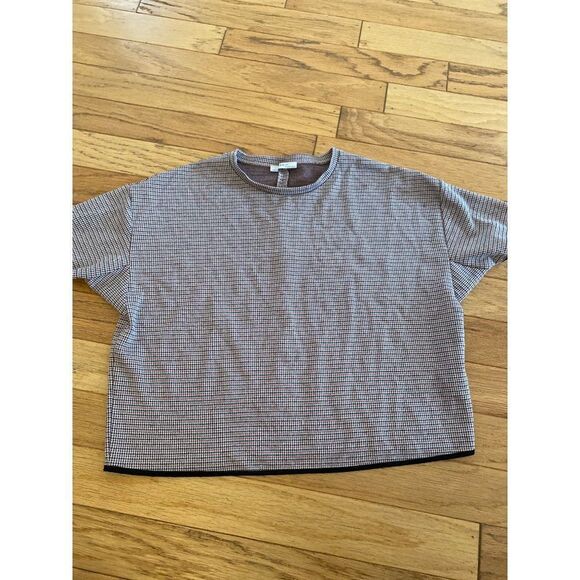 Zara Basic women's red/black plaid crew neck short sleeve cropped shirt size Med - Picture 1 of 8